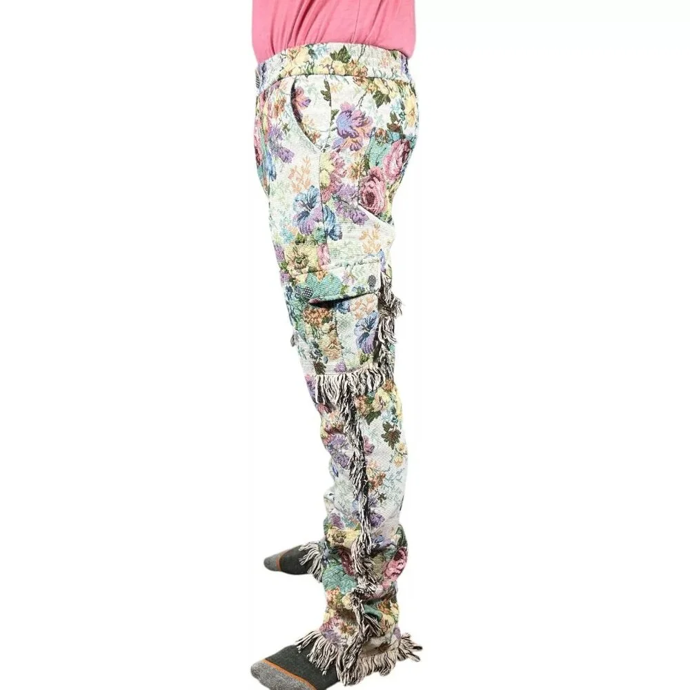 Vintage Guapi Floral Tapestry Mid Rise Frayed Edge Cargo Trouser Pants Size 30 - Picture 3 of 16